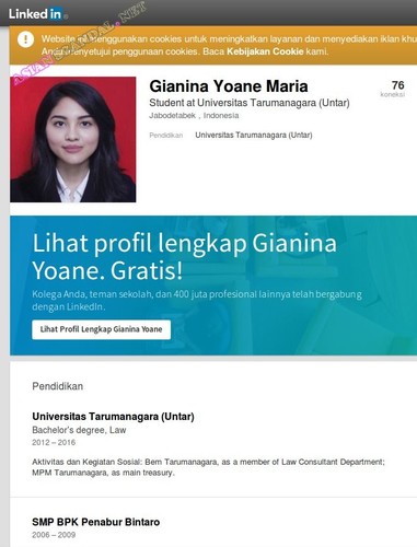 스캔들 Universitas 인도네시아 Gianina Yoane Maria