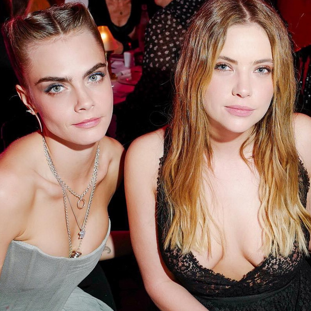 Ashley Benson and Cara Delevigne braless in see thru dress on Dior Lipstick Launch Party HQ (2).jpg