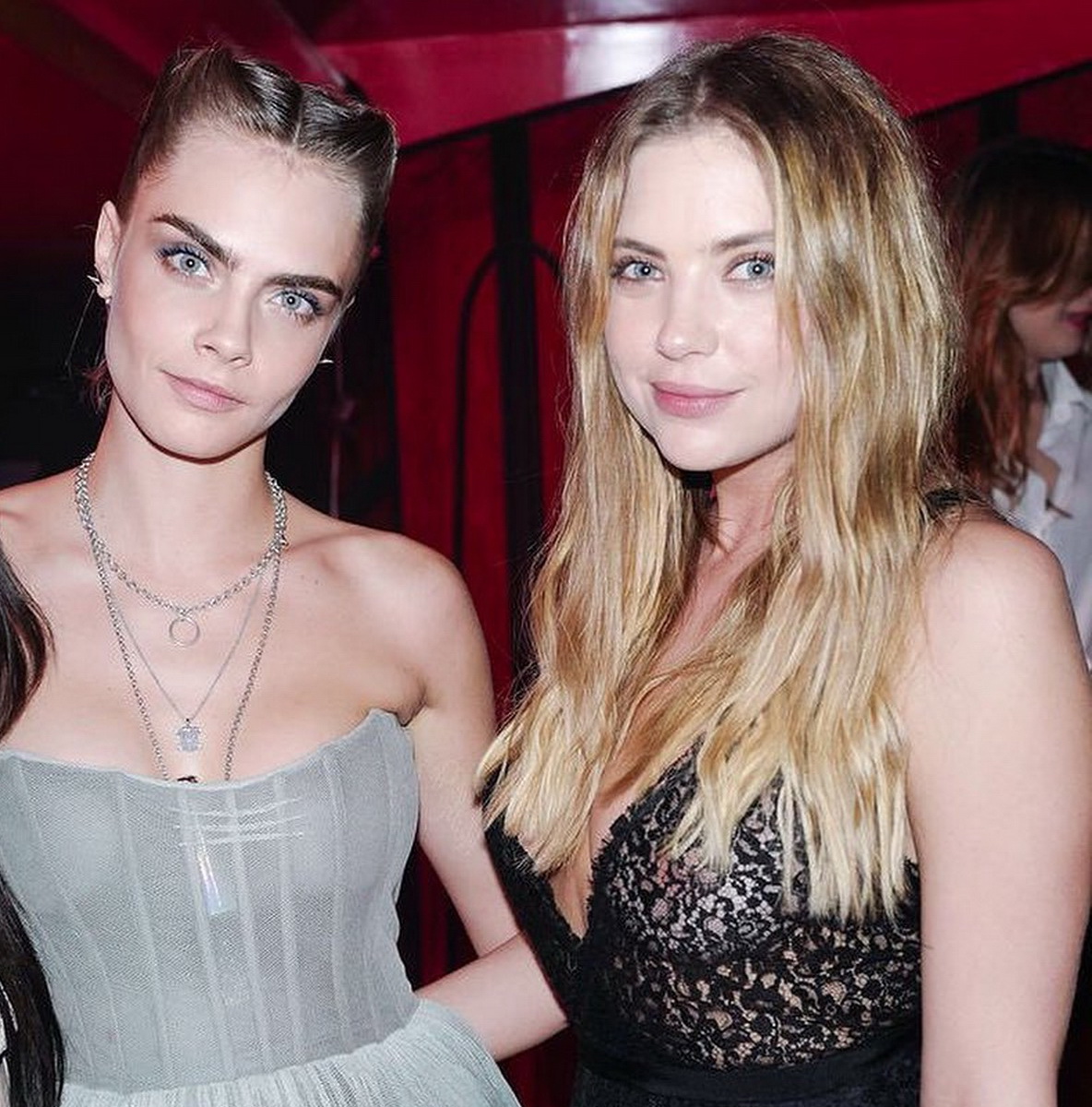 Ashley Benson and Cara Delevigne braless in see thru dress on Dior Lipstick Launch Party HQ (1).jpg