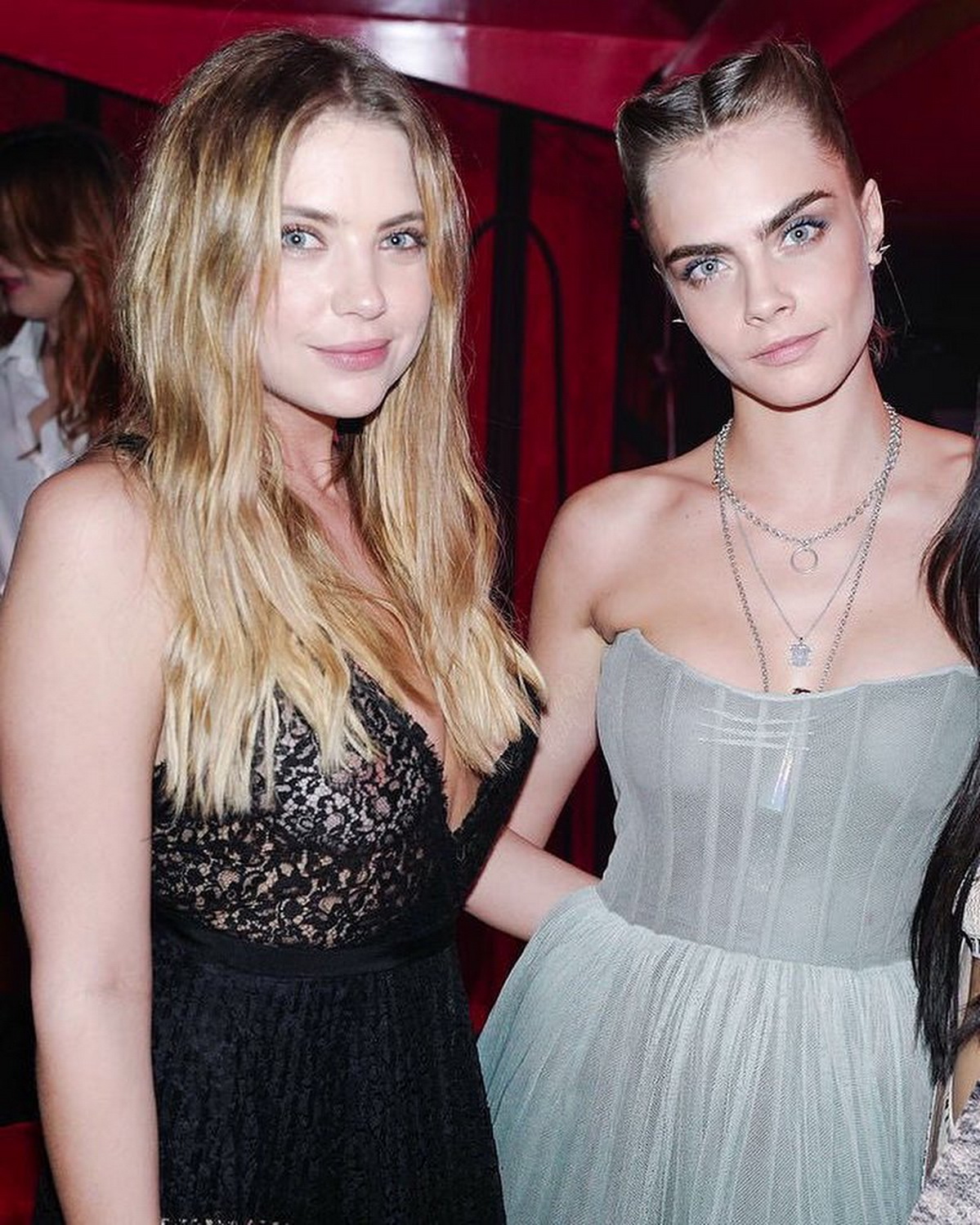 Ashley Benson and Cara Delevigne braless in see thru dress on Dior Lipstick Launch Party HQ (3).jpg